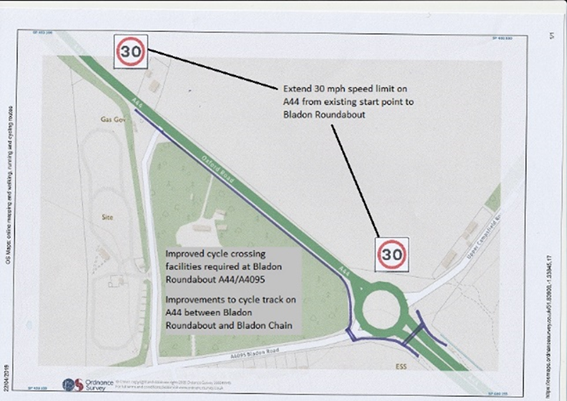 Original safer-routes campaign map showing an A44 traffic-management proposal
