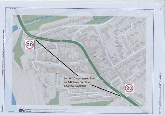 Original safer-routes map for the northern A44 approach to Woodstock