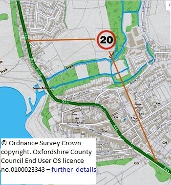 Campaign map illustrating the proposed 20mph area in Woodstock